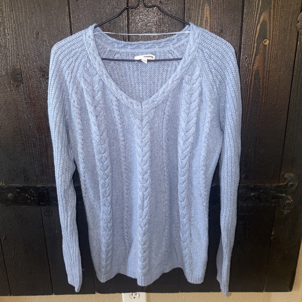Sonoma Sweater Knit Blue Long Sleeve Womens Petite Size Small Soft Cozy V3